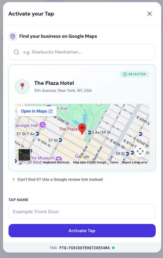 Activate your Tap with Google Maps