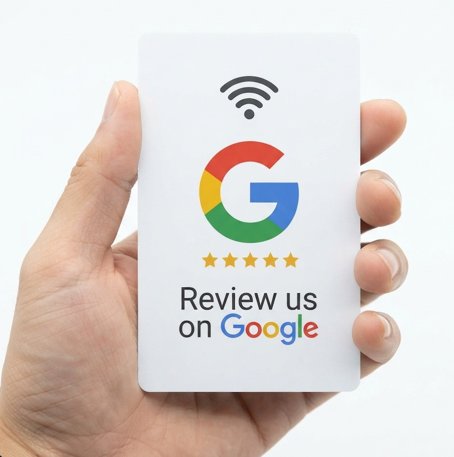 FrescoStar Smart NFC Google review card in hand